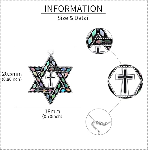 Miniatura 5 de ONEFINITY Collar con dije de estrella de David de plata esterlina con cruz y estrella de David, joyería cristiana judía, regalos para mujer, Plata