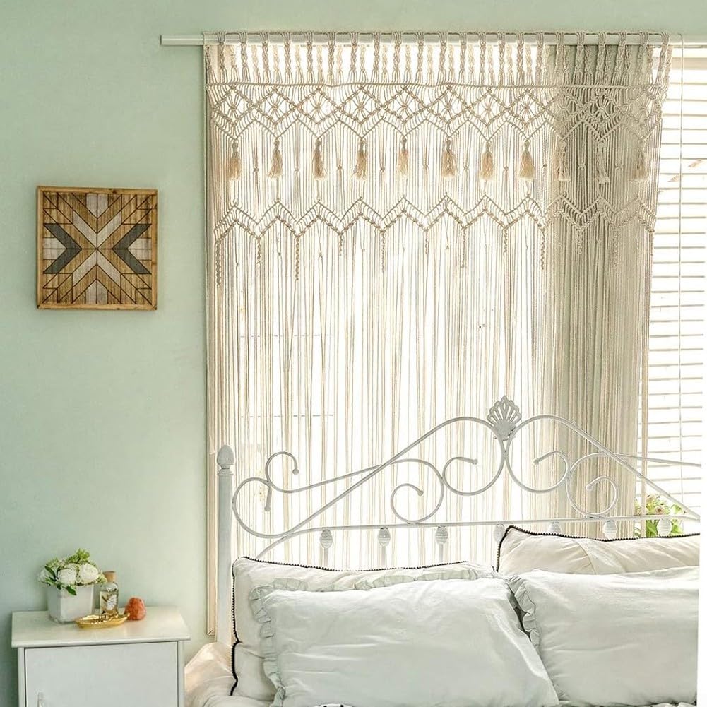 Tapiz de cortina de puerta tejida con cuerda de algodón hecho a mano para ventana, puerta, partición para colgar en la pared, decoración del hogar, fondo de boda, estilo bohemio, 135 x 200