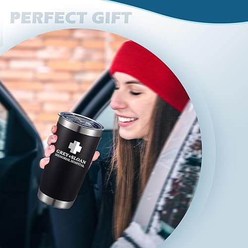 Vista 6 de Greys Grays Anatomy Merchandising, mercancía de programa de televisión, vaso de café helado de acero inoxidable aislado de 20 onzas con tapa, popote