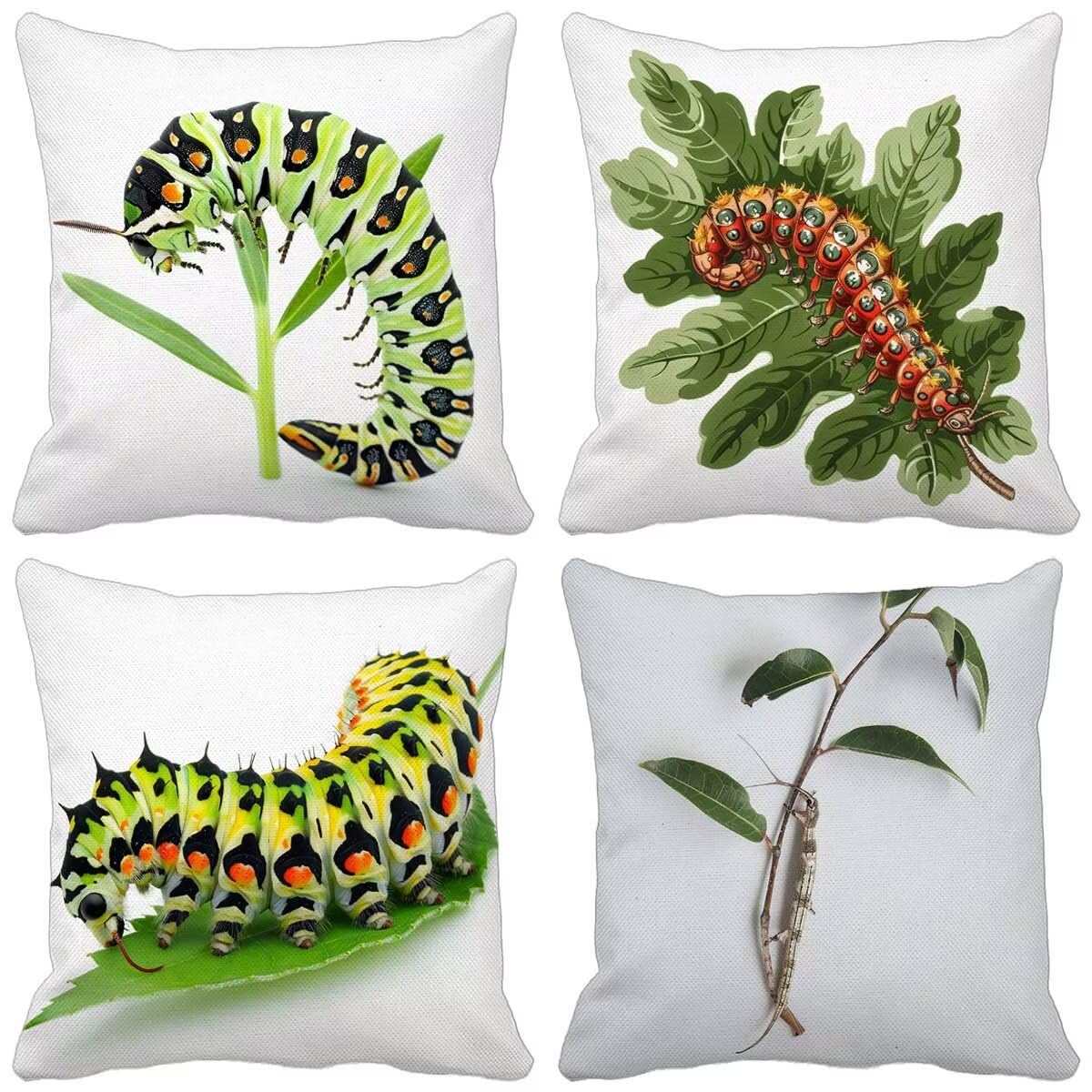 Funda Cojin 70 x 70 mm Juego de 4 Insecto Ultra Suave Doble Costura con Cremallera Oculta, Verde Funda Cojines Exterior Jardin Silla Terraza Sofa Auto Cojines Decorativos para Salón Dormitorio 3-S
