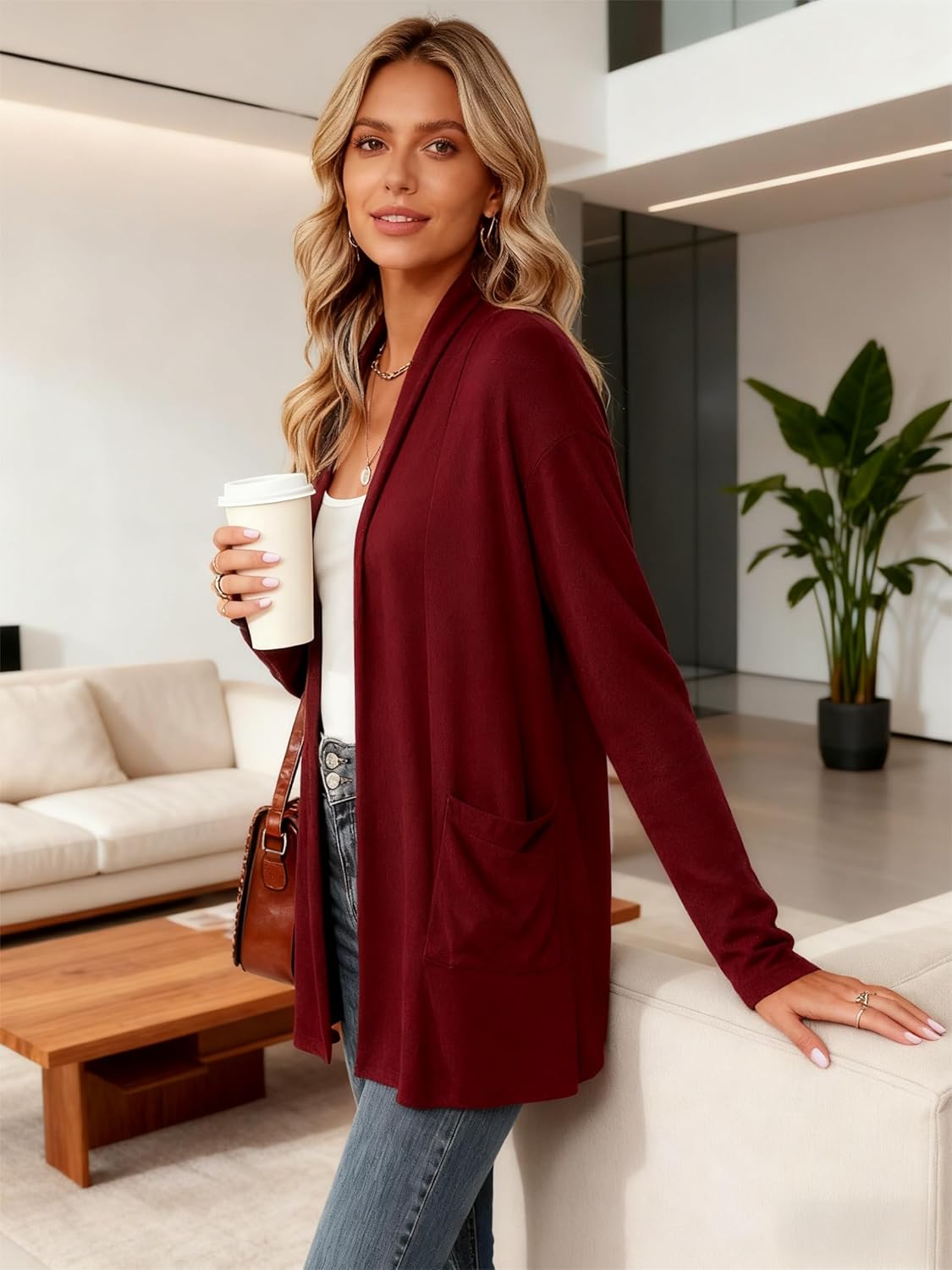 Women's Long Sleeve Lightweight Cardigan Sweaters with Pockets Casual Loose Fit Open Front Jacket Coat - Image 3