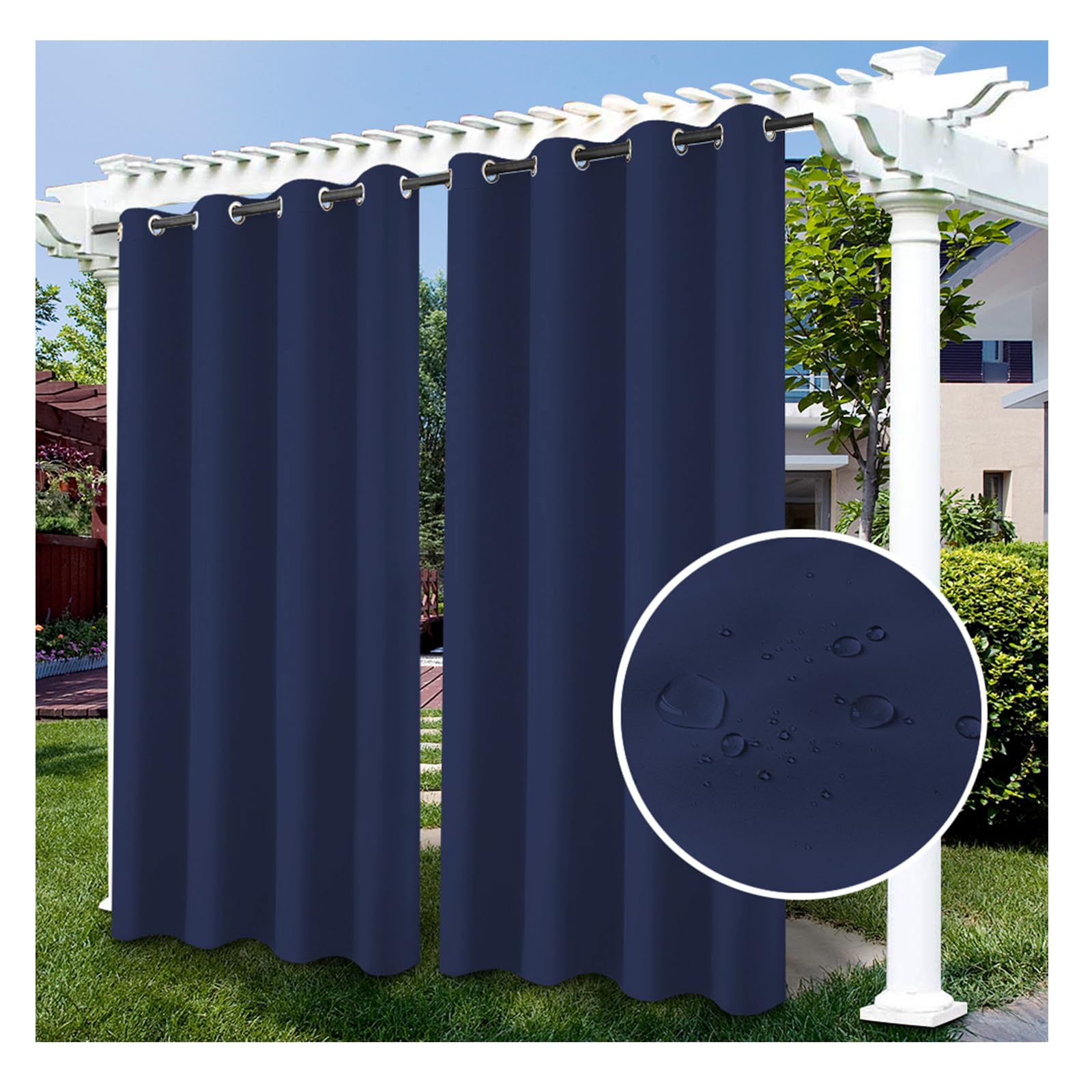 Waterproof Outdoor Curtains for Patio Garden Porch Pergola Cabana Blackout Curtains Thick Privacy Extra Wide Grommet Indoor Curtains for Bedroom Living Room, 1 Curtain Panel,193 * 150cm（W*H）