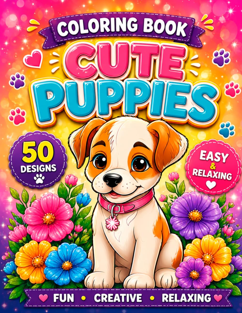 Cute Puppies Coloring Book: Adorable Puppy Designs, Easy and Relaxing Coloring Pages for Stress Relief, Mindfulness and Creative Fun with Beautiful Dog Illustrations