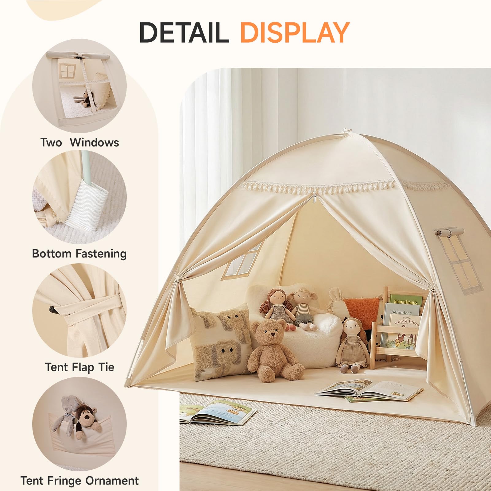 Tente de lit pour chambre d'enfant - Tente pour enfants : sol lit enfants caverne tente maison de jeu intérieure - portable et pliable lit double lit superposé rideaux - grande taille filles et