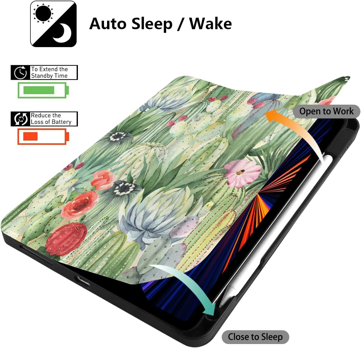 TWOLSKOO Case for iPad Pro 11 (2nd, 3rd & 4th Gen) 2020/2021/2022 - Slim Protective Case - Built-in Pencil Holder - Trifold Stand & Auto Wake/Sleep, Soft Shockproof Back Cover - Cactus