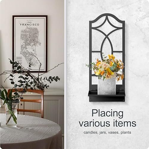 Miniatura 5 de Juego de 2 candelabros de pared, decoración artística de pared de metal negro, portavelas de pared de línea moderna para sala de estar, comedor,