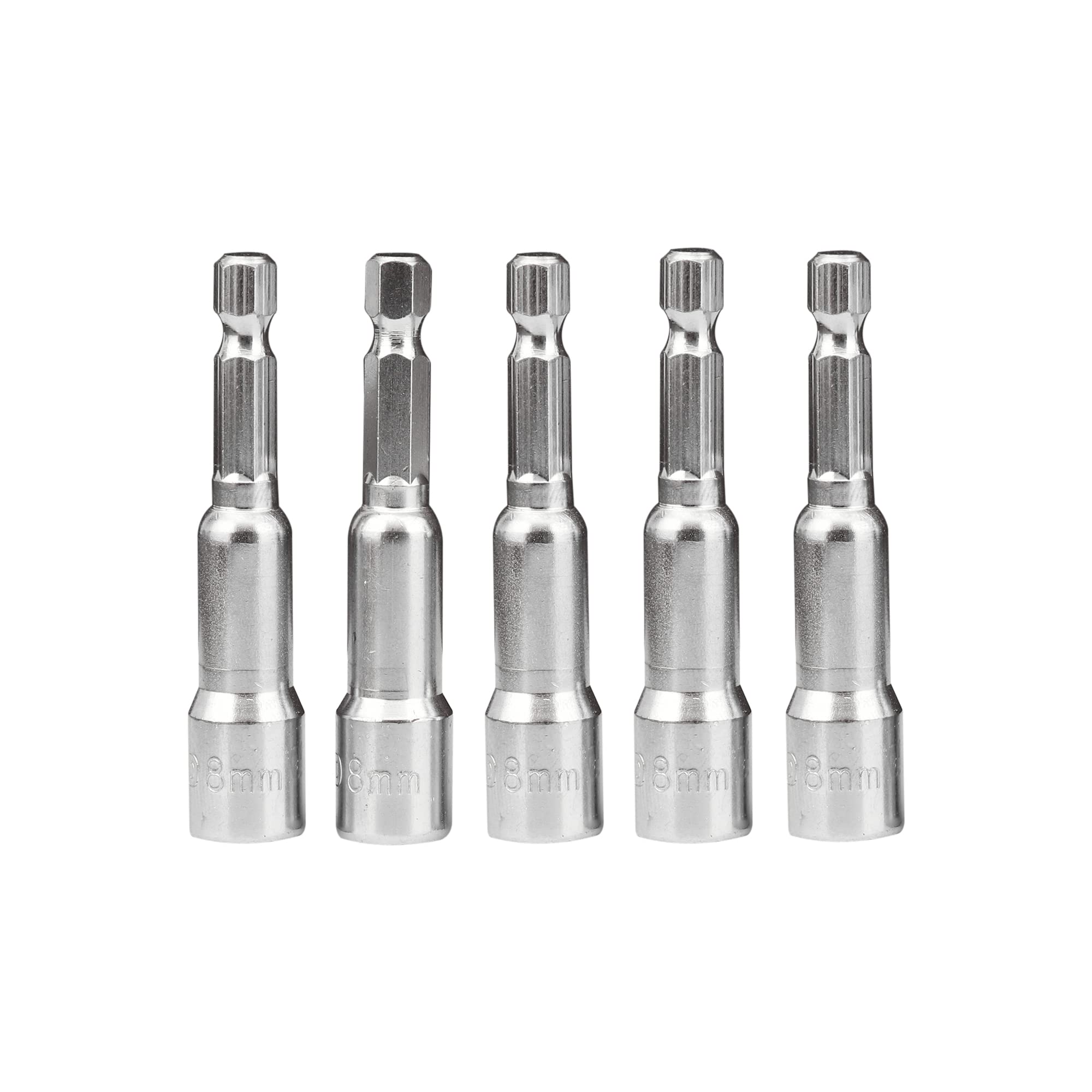 RKGD 8mm Magnetic Nut Setter Bit Set – 1/4” Hex Shank, 65mm Long, CR-V Steel | Power Drill Socket Adapter for Impact Driver & Screwdriver (Pack of 5)