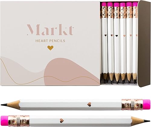 Miniatura 8 de Markt Lápices de baby shower blancos y rosados, lápices de despedida de soltera, lápices de corazón de lámina dorada, mini lápices para juegos de