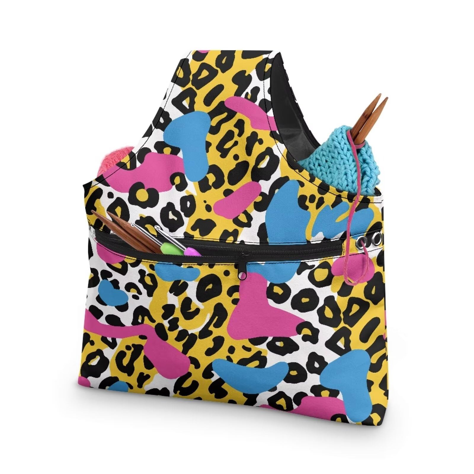 Zebra Print Yarn Bag Large Yarn Storage Bag for Crocheting Hook Organizer Knitting Crochet Tote Bag Women Yarn Storage Bag Knitting and Crochet Supplies Large