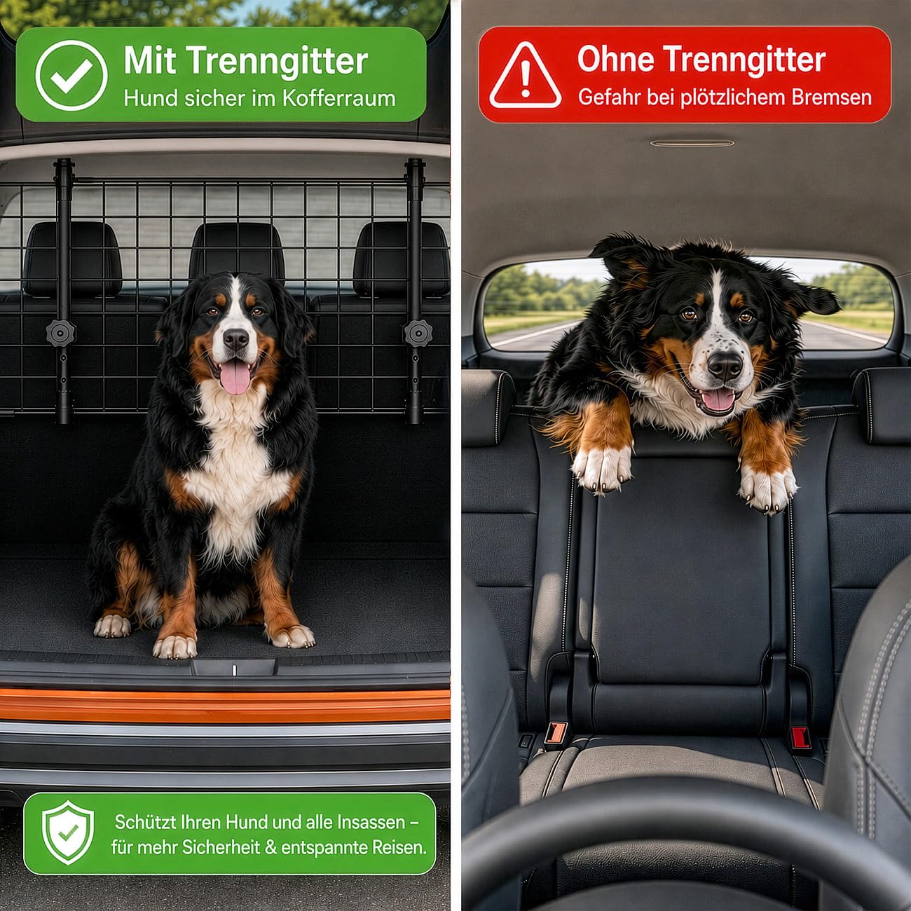 Lescars Hundegitter: Universal Kofferraum-Trenngitter für Hunde, stufenlos verstellbar (Hundegitter Auto Kofferraum, Absperrgitter Hund, Golf)