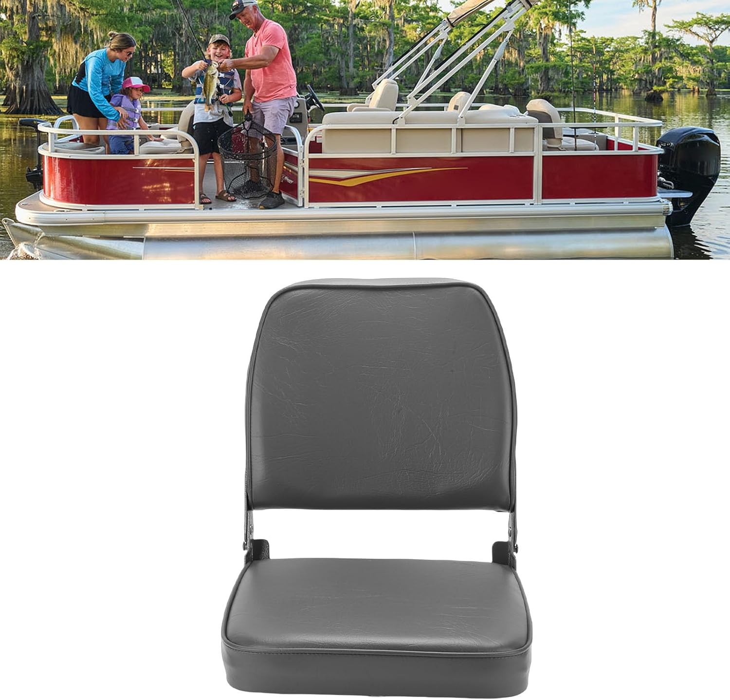 Folding Boat Seat, Thick Marine Grade Foam Padding Boat Cabin Seating with Aluminum Alloy Hinges, Lightweight Foldable Boating Chair with Backrest for Bass Canoe Pontoon