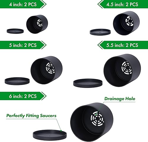 Miniatura 5 de D'vine Dev Paquete de 10 macetas de plástico (2 juegos de 6 pulgadas, 5.5 pulgadas, 5 pulgadas, 4.5 pulgadas, 4.5 pulgadas, 4 pulgadas) macetas