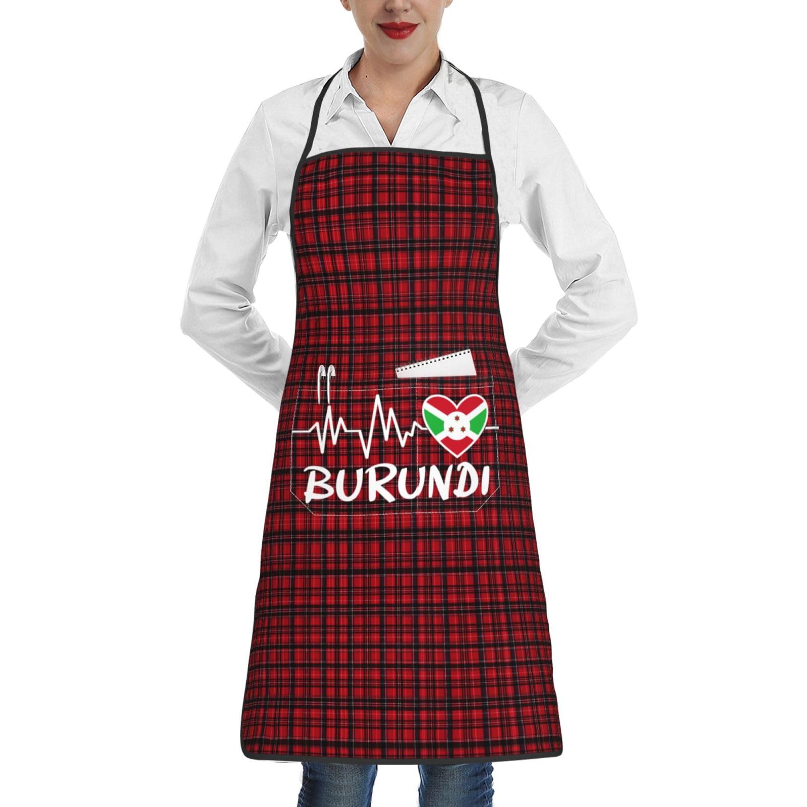 nopicsn Burundi Heartbeat Apron for cooking with Pockets Women Men Kitchen Chef Funny Aprons
