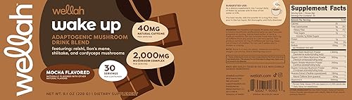 Miniatura 5 de Wellah Wake Up Adaptogenic - Mezcla de bebida de hongos con sabor a moca (30 porciones)  40 mg de cafeína natural, 2000 mg de complejo de hongos