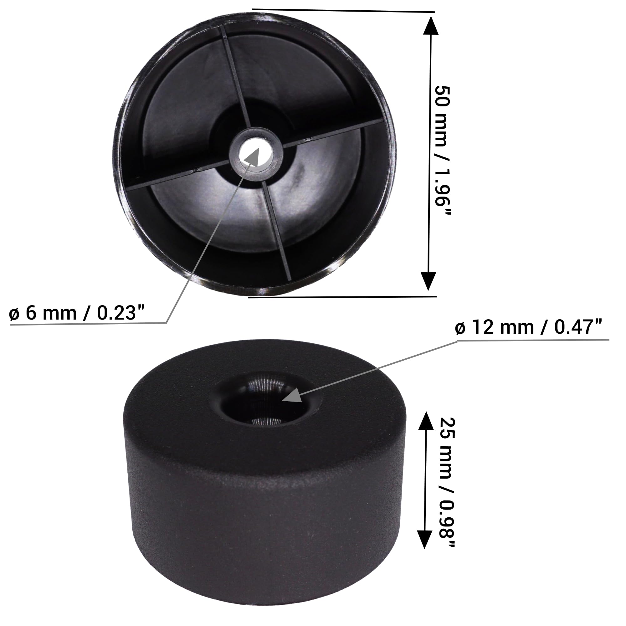 SKIR'CO 50 pcs, Black Plastic Round Furniture Legs, 50 mm Diameter, Height 25 mm, Plastic Furniture Feet, Screws Included - Image 3