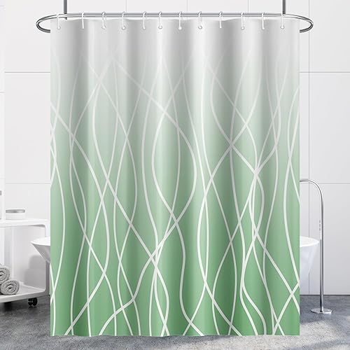 Miniatura 11 de Cortina de ducha pequeña a rayas gris claro degradado para baño, 36 x 72 pulgadas, juego de cortina de ducha geométrica para cabina de RV con Gris