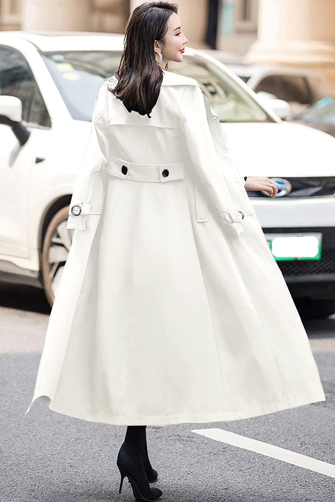 ebossy - Trench da donna a doppio petto, a lunghezza intera, trench maxi-lungo