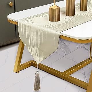 Embroidery Beige Table Runners 13 x 72 Inches Long with Luxury Tassels M...