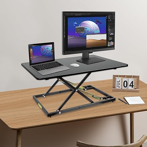 Miniatura 8 de Elevador de escritorio de 32 pulgadas para estar de pie o sentado, convertidor de escritorio de pie de pie, convertidor de escritorio de pie