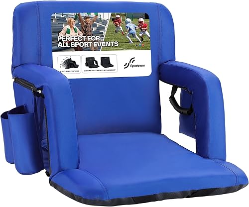 Sportneer - Asientos de estadio para gradas con respaldo, asiento de estadio reclinable y portátil con un grueso cojín acolchado, con respaldo y