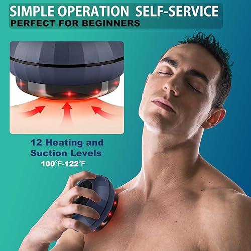 Vista 3 de Juego de terapia de ventosas eléctricas, kit de ventosas inteligentes 5 en 1 para terapia de masaje con 12 niveles de temperatura y succión