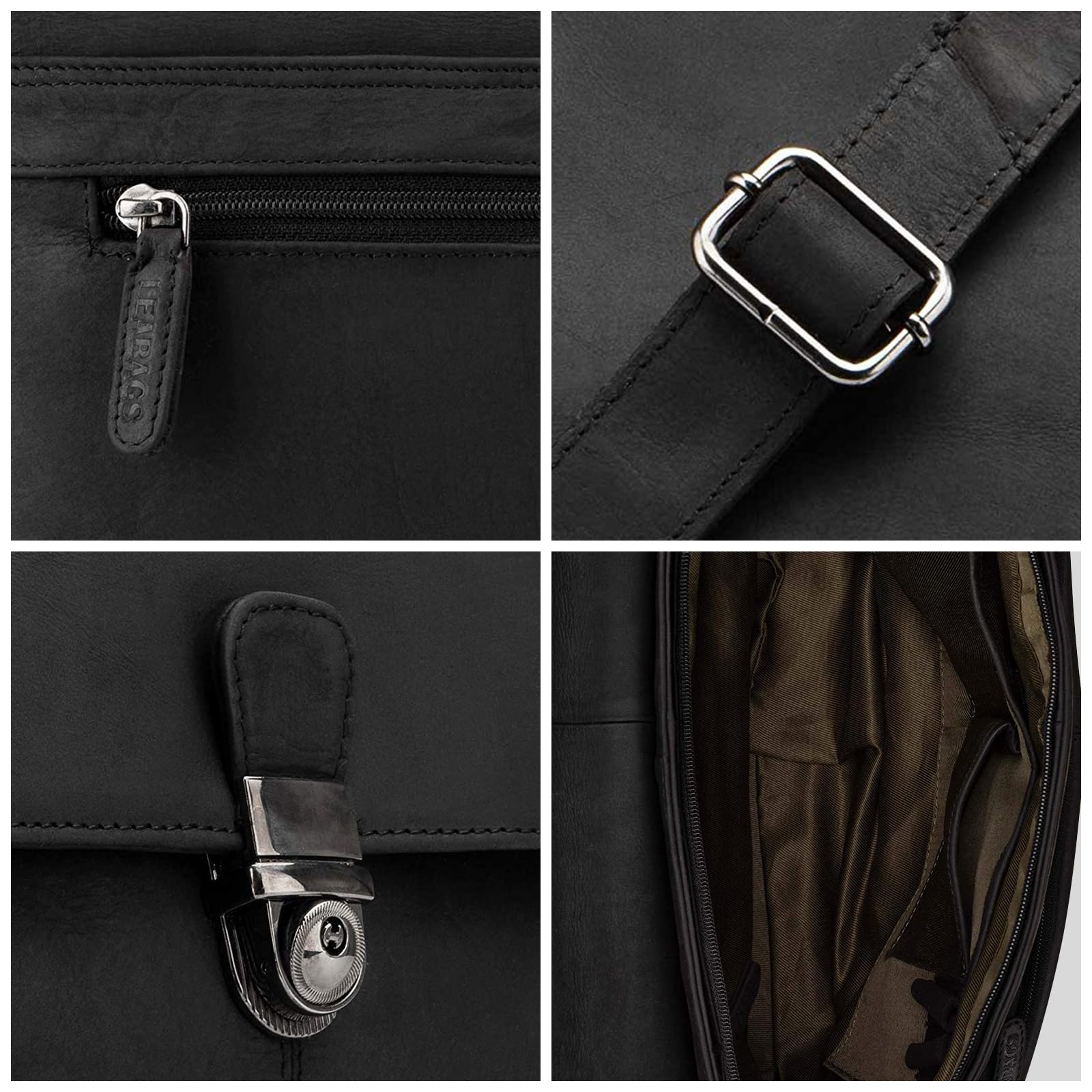 LEABAGS Bolso para Hombres y Mujeres | Bolsa de Portátil de Cuero Genuino 15 Pulgadas | Bolso Bandolera con Correa | Bolso de Hombro | Bolsa Mensajera | Bolsa de Trabajo