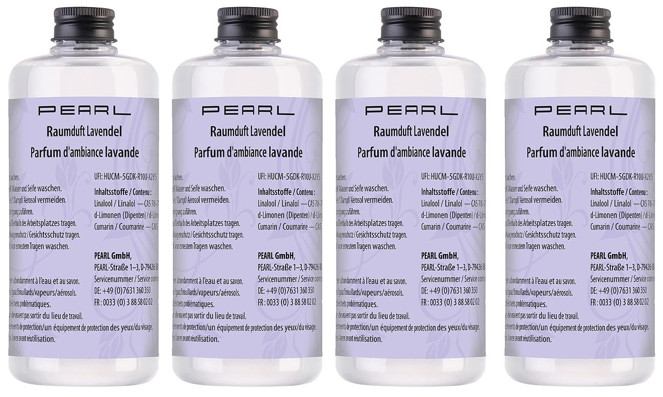 PEARL flacone ricarica profumo per ambienti: Set da 4 Bottiglie ricaricabili di fragranza per ambienti, 4x 500 ml, profumo di lavanda (distributore liquido, rifornitore)