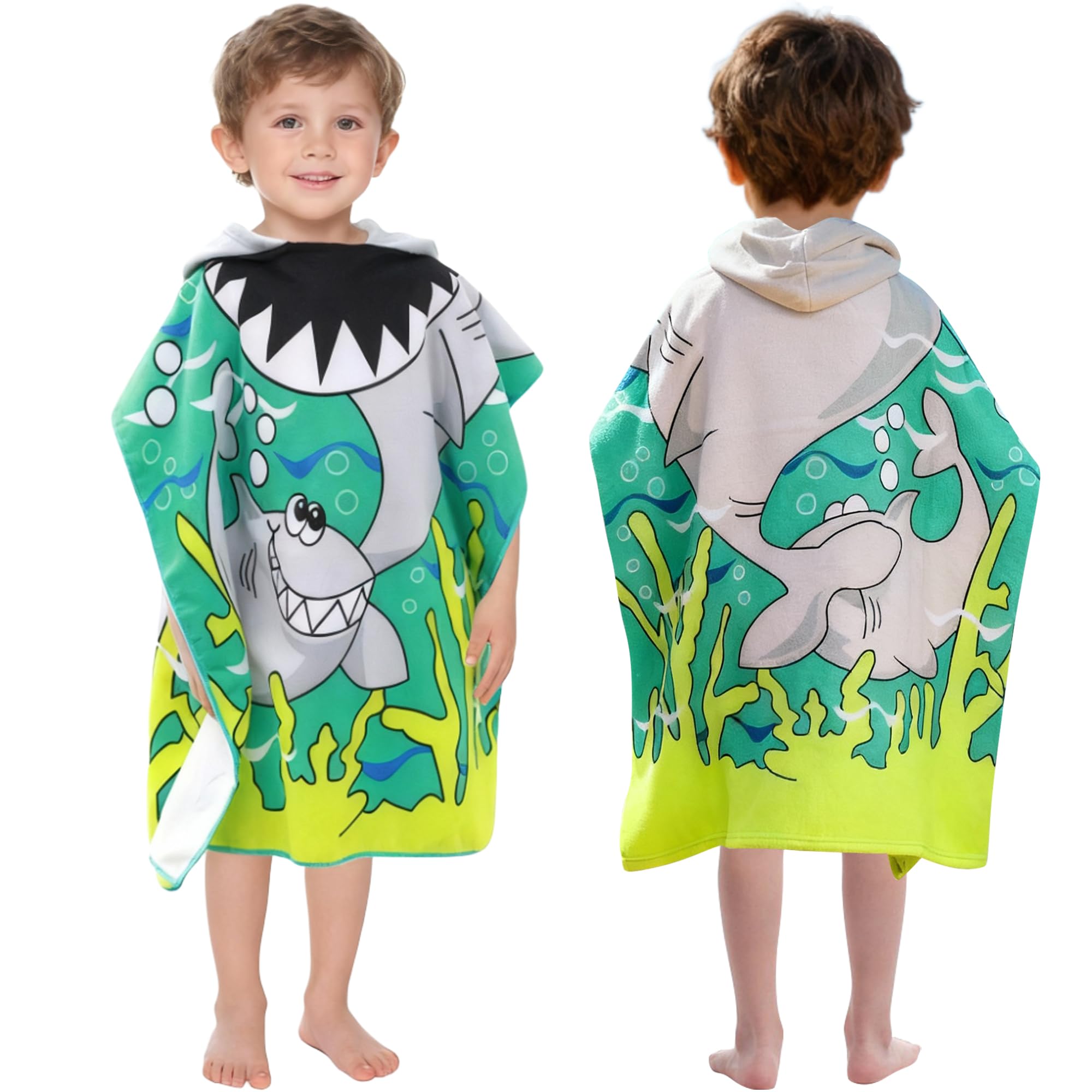 ARNUAETY Shark Beach Towel with Hood for Toddler Bath Towel for Boys Girls | 47.2" x 23.6" Swim Pool Cover Up for 2-4 Years Boys Girls, Extra Soft Absorbent Material, Easy to Wear