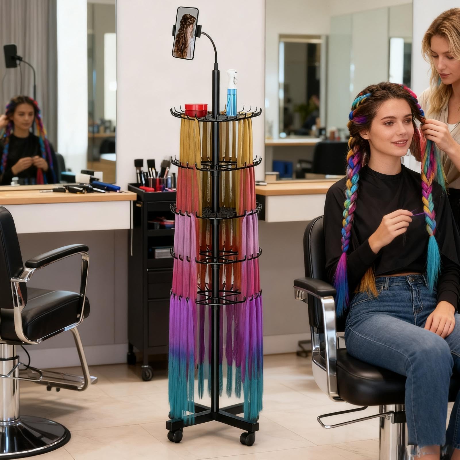 Griglia per capelli - Supporto di estensione regolabile in acciaio al carbonio, supporto per postazione di lavoro da salone, organizer da parrucchiere, mensola mobile per allenamento di Bell