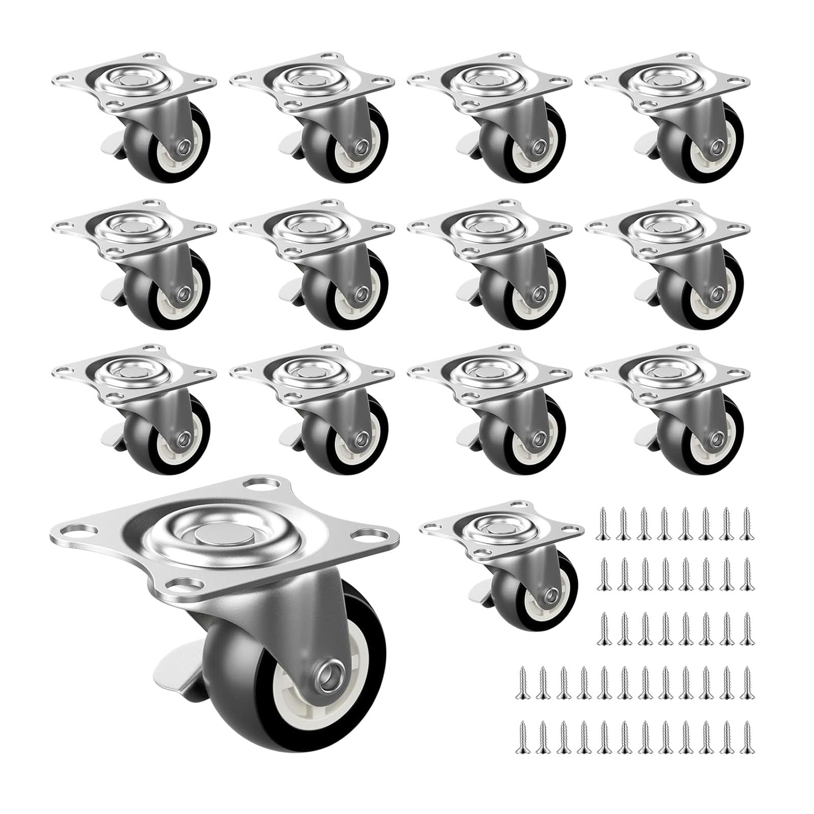 Osniyaw Multicolor 14Pcs 1Inch Pvc Furniture Casters With Brake Universals Heavy Trolley Wheel For Smooth Quiet Movement Roller Wheel