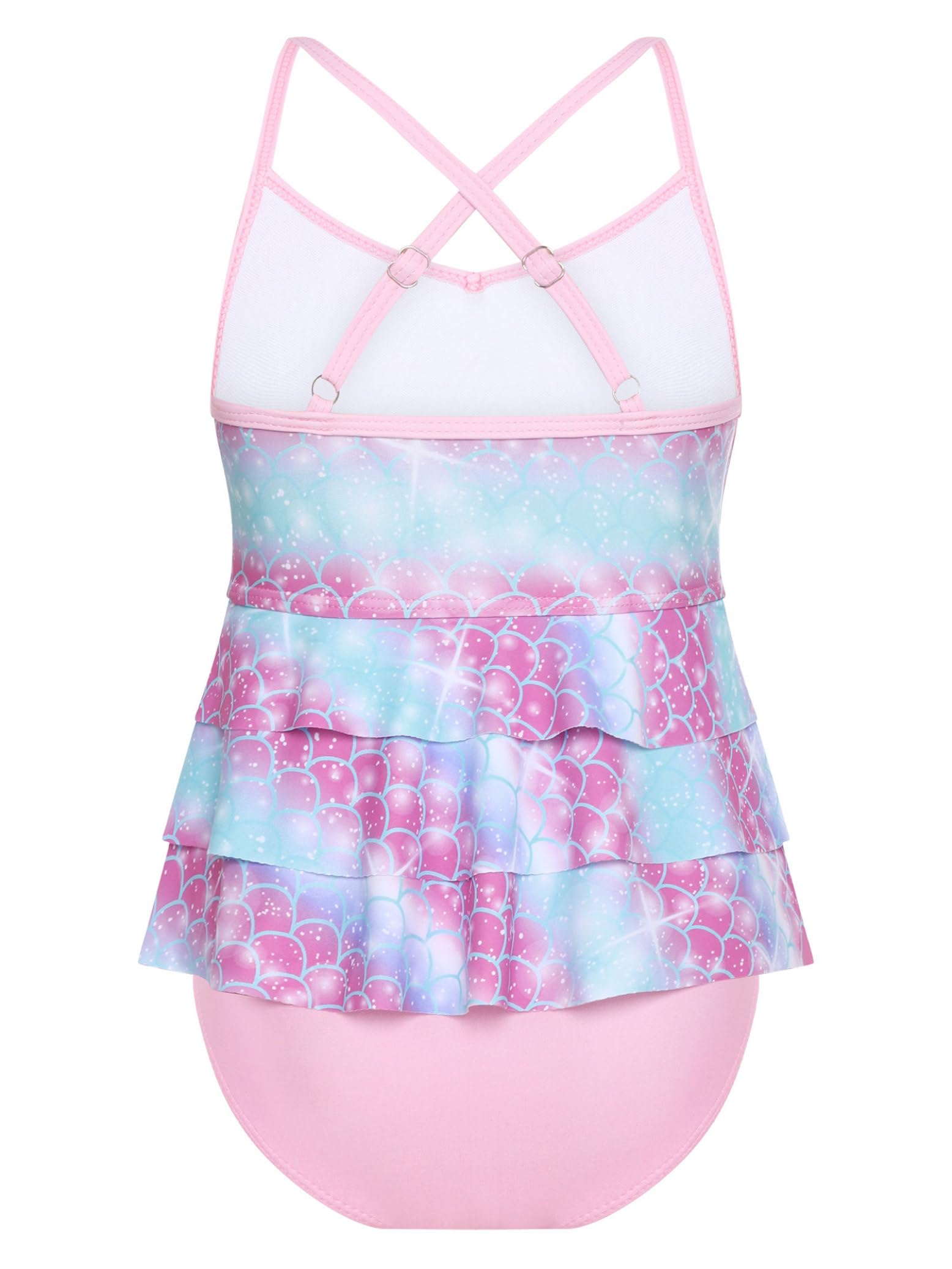 Eandarui Kids Girls Sleeveless Criss Cross Straps Swim Tops with Bottom Fish Scales Print Surfing Bathing Suit Light Purple 6-7 Years