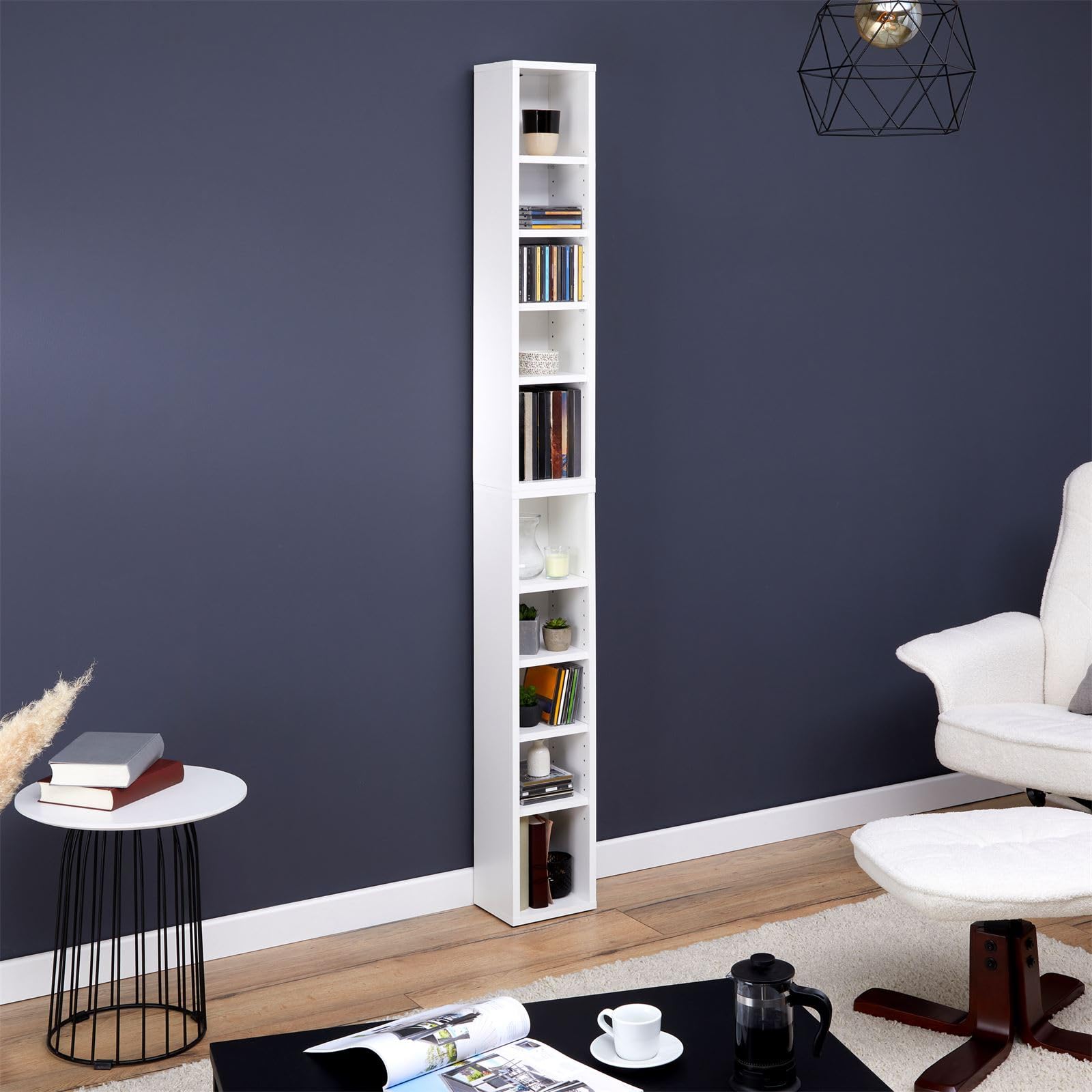 Soporte para CD y DVD, en color blanco, con 10 compartimentos para hasta 160 CD, 20 x 186,5 cm