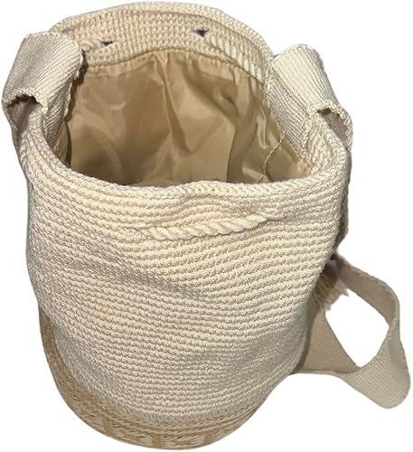 Miniatura 4 de Colombian Mochila Authentic WAYUU Finest Handmade Cross Body Fringe Straw Bag Medium BeigeGold New
