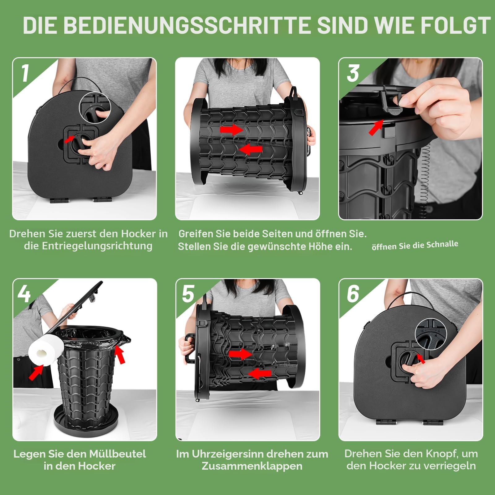 XXL einziehbare tragbare Toilette, Reise-Toilette (200 kg Kapazität), verstellbare Höhe, Camping-Toilette für Erwachsene und Kinder (8,9 - 47,7 cm), zusammenklappbar, tragbar, Töpfchen für Camp/Auto