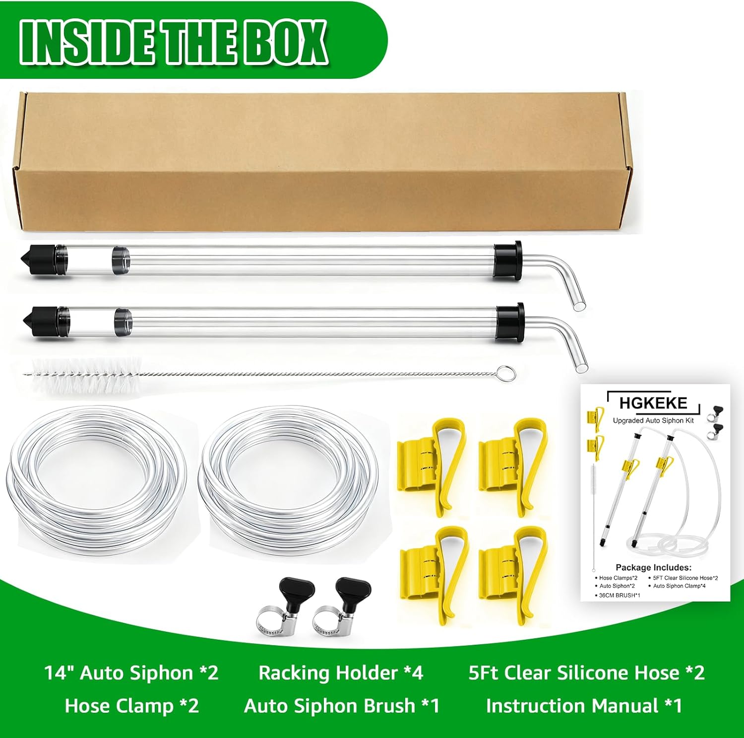 2Pcs 14” Auto Siphon Beer Bottle Siphon Pump with 5Ft Clear Silicone Wine & Liquid Siphoning Pump, Effortless Bottling Fermentation Mead for HomeBrew Gallon Jugs Kit Wine Making Kit