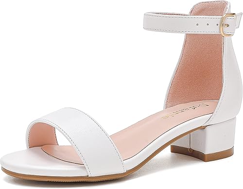 Dufannie - Sandalias de vestir de tacón bajo para niñas pequeñas y grandes, con correa para el tobillo, punta abierta, para usar en fiestas de boda,