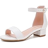 Girls Sandals Low Heels Dress Pump Ankle Strap Open Toe Flower Girl Wedding Party for Toddler Little Big Kid