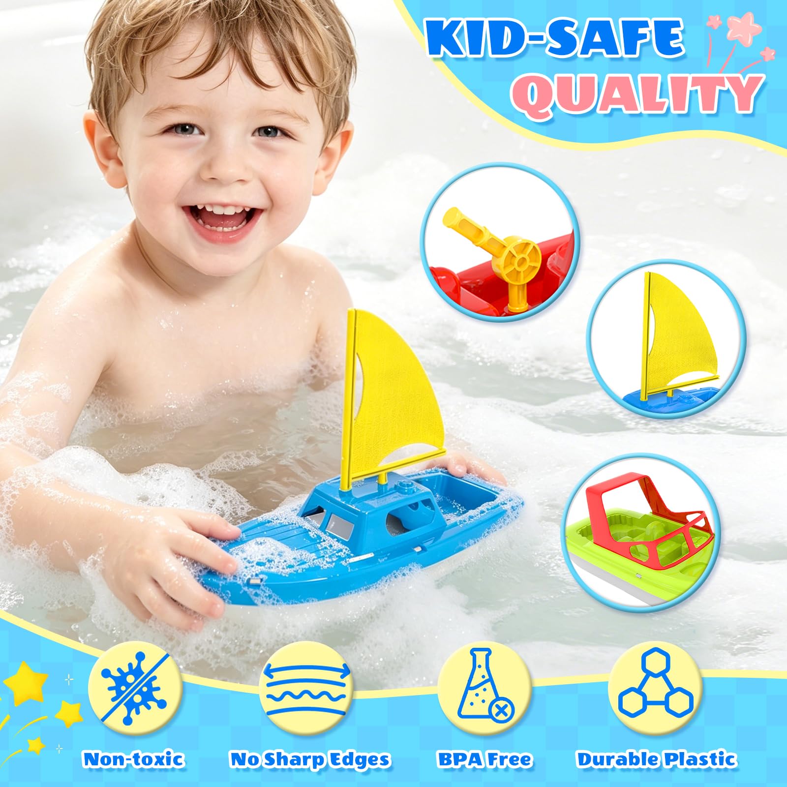 Toddler Boat Fleet - Water Toys for Bath & Pool -4