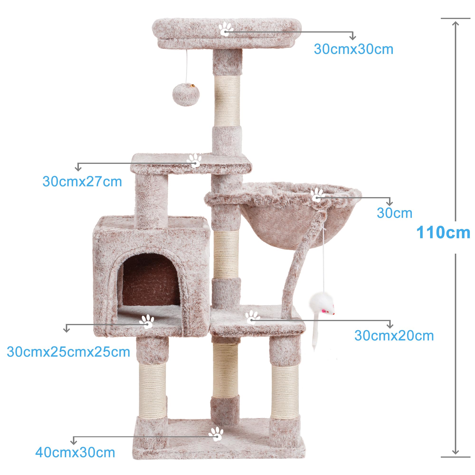 Hey-brother Kratzbaum Rauchgrau - 90 Cm Hoch Mit Bett, Hängematten & Sisal-Stämmen Für Katzen