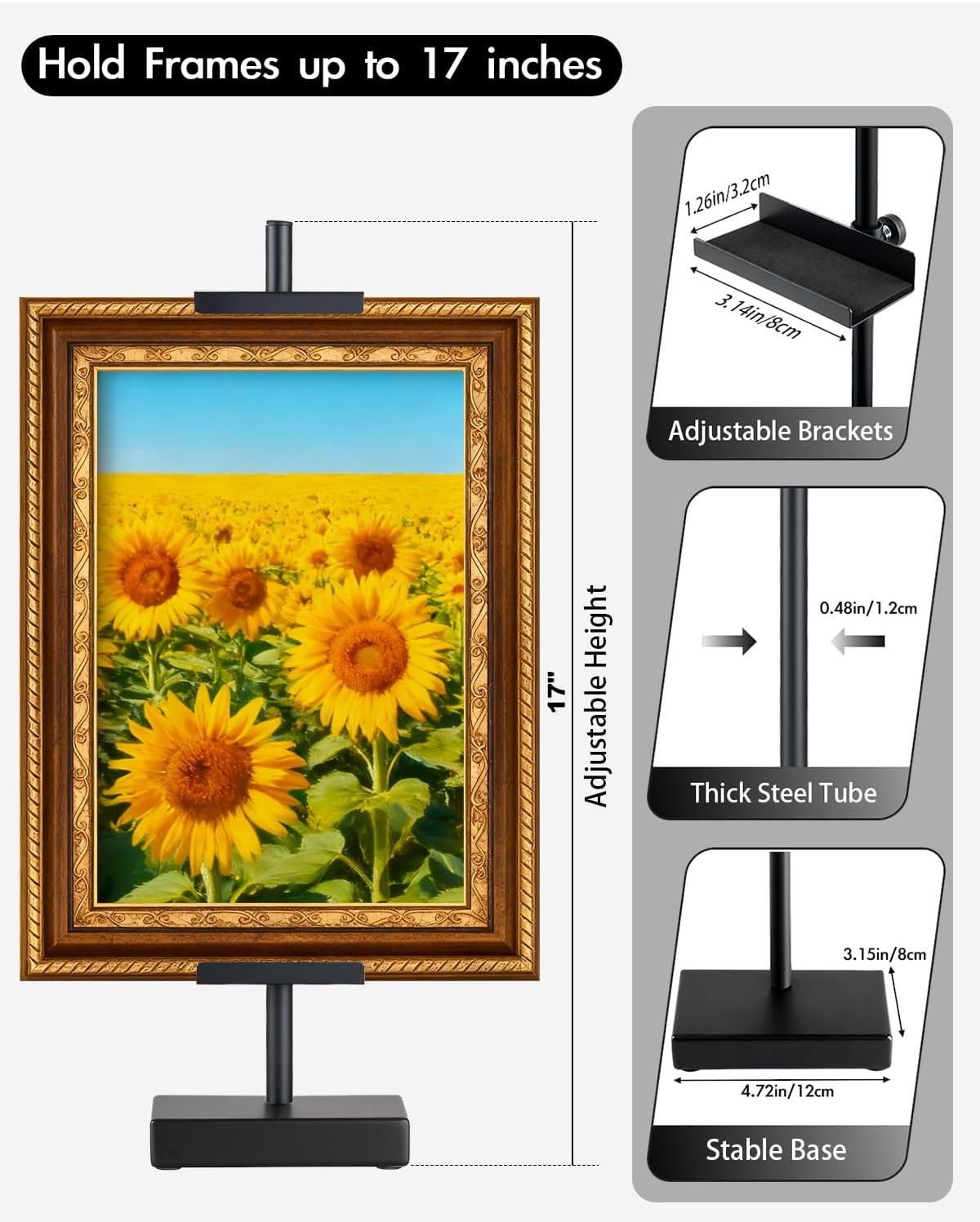 Adjustable Tabletop Easel Stand, Picture Easel Stand up to 17” H, Metal Picture Frame Holder for Artwork, Photo, Signs & Certificates (Black) - Image 2