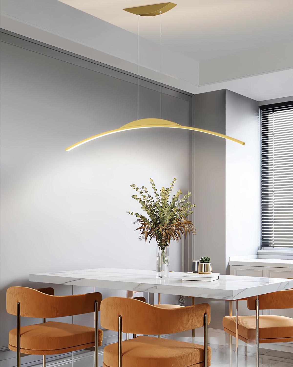 MOMOYY LED Pendant Lights Modern Dining Room Curved Pendant Light Dimmable Bar Lighting with Remote Control Kitchen Lighting Can Be Used in Kitchen Bar Restaurant Office (Gold, 150CM)