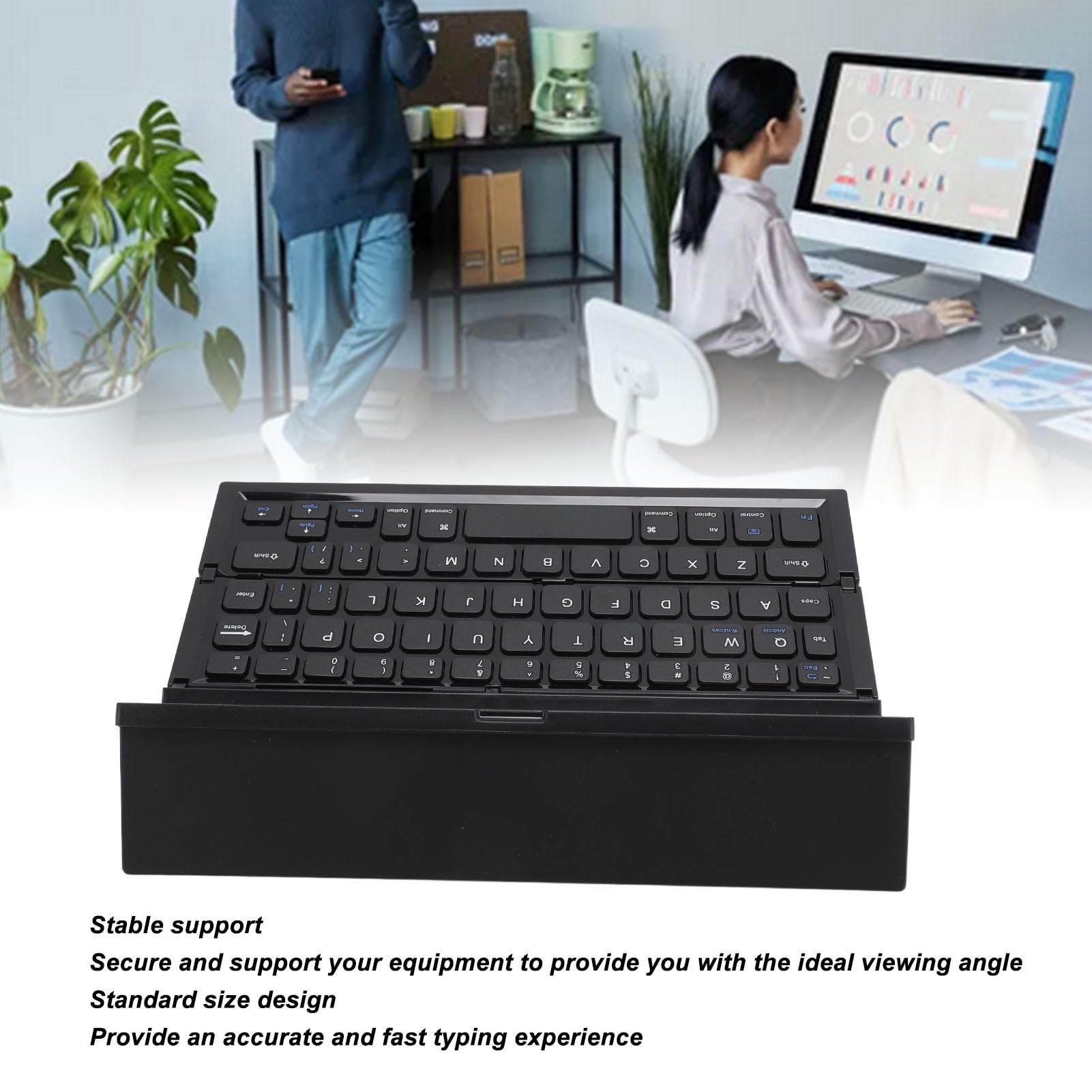 Bewinner Tastiera Bluetooth Pieghevole, Tastiera Wireless Portatile con Supporto per Supporto, Dispositivo Multiplo e Ricaricabile, Tastiera da Viaggio Ultra Sottile per Tablet Laptop