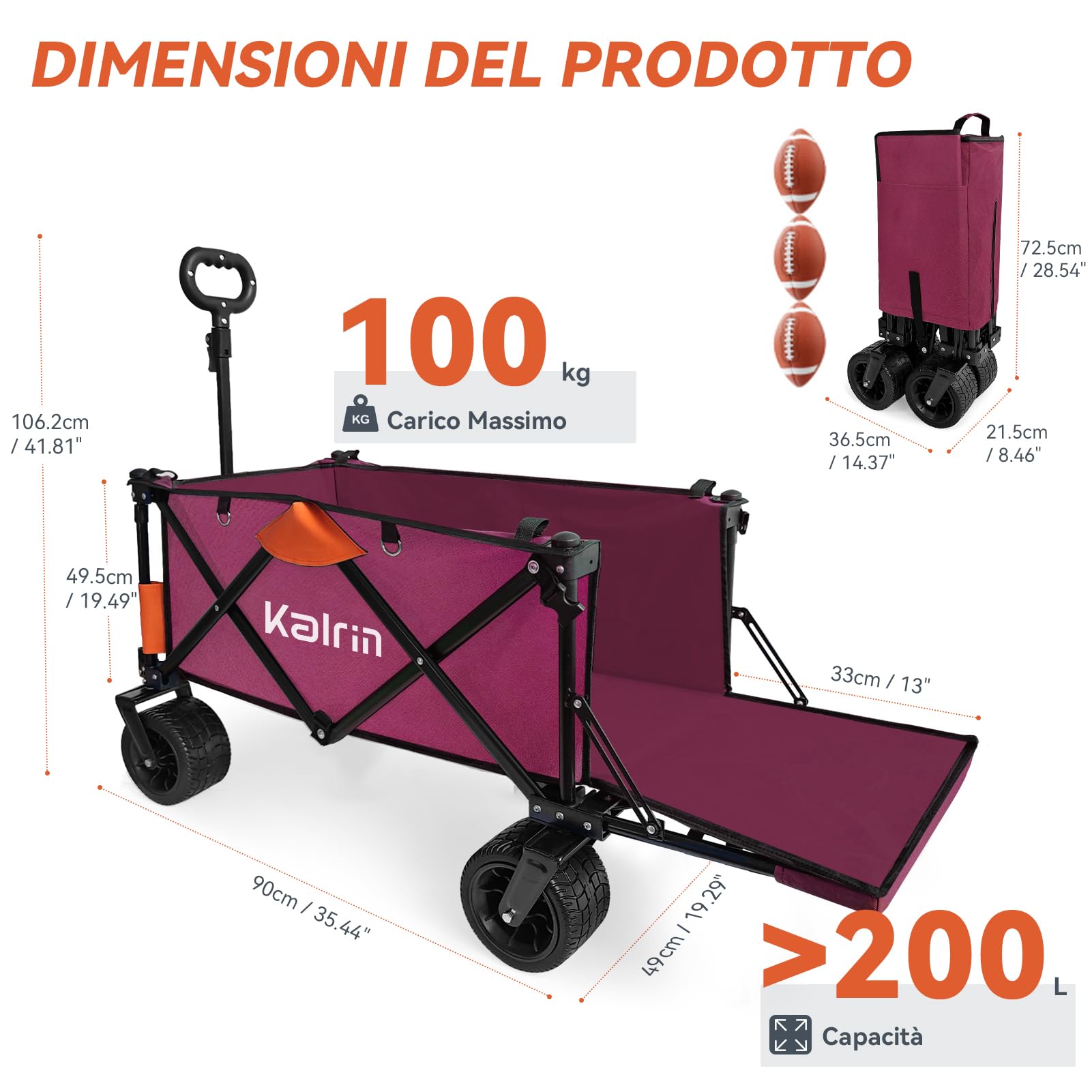 Carrello Elettrico Pieghevole Da Campeggio OUENGK - 150L, 60kg, Motore Elettrico, Per Spiaggia E Giardino