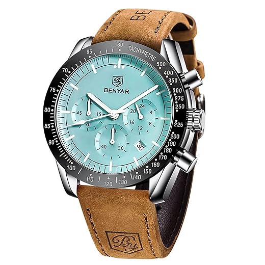 BY BENYAR Relógios masculinos analógicos de quartzo, cronógrafo, à prova d'água, para homens, negócios, casual, moda, clássico, designer elegante, com calendário, couro/pulseira de aço inoxidável