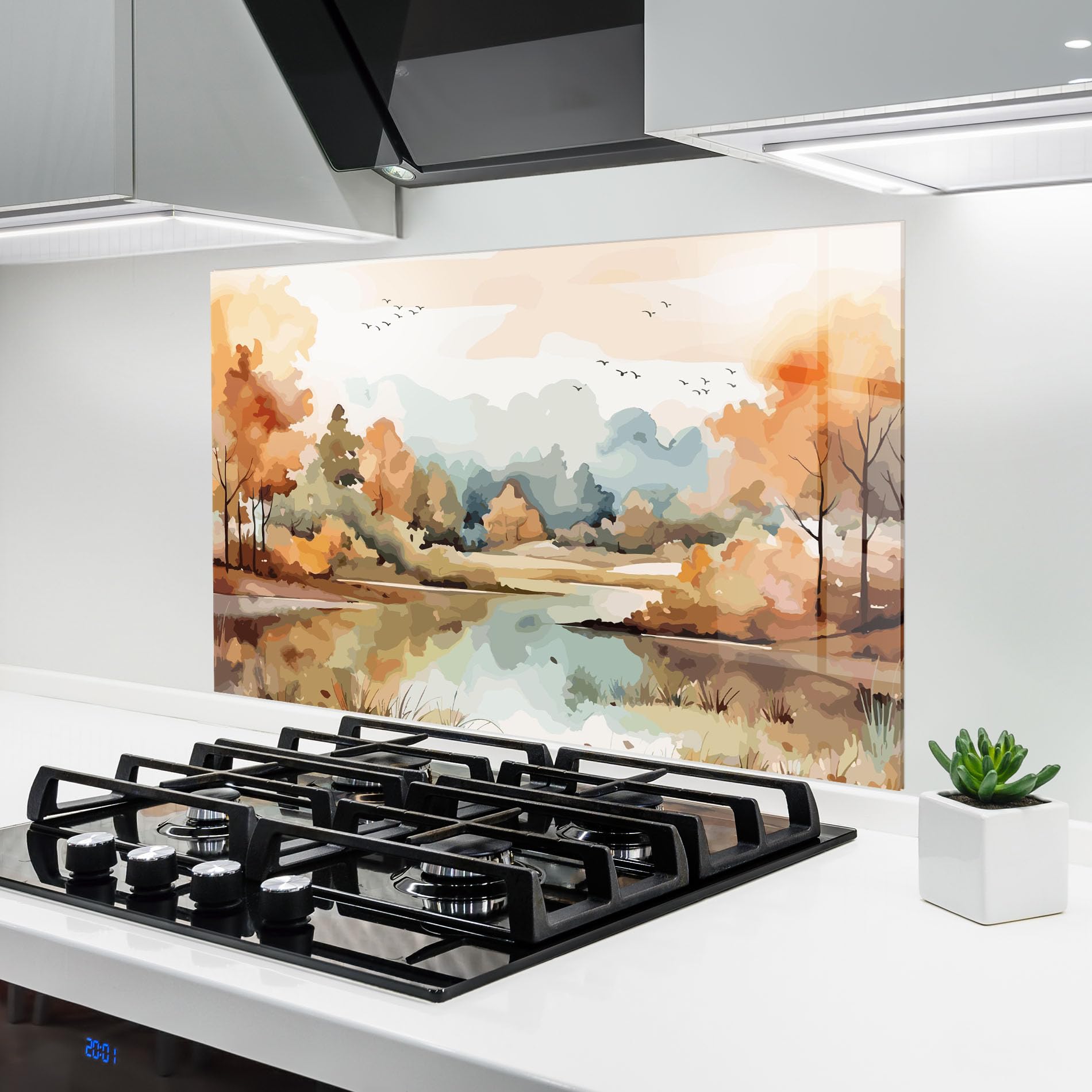 ARTHUB® Crédence de Cuisine en Verre 60x100 cm, Watercolor Autumn | Protection Contre Les éclaboussures, Revêtement Mural en Carreaux, Plaque en Verre, Verre trempé, Paysages, Automne