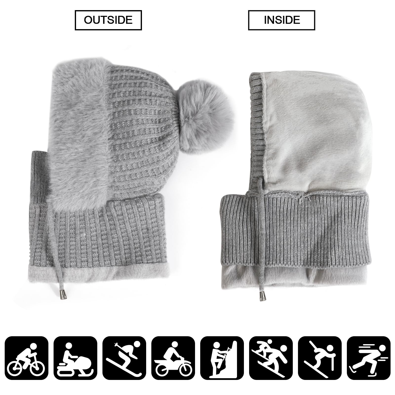 TAGVO Pasamontañas Termico para Mujer, Pasamontañas Invierno Capucha Polar Máscara de Esquí Balaclava Polar Multifuncional para Clima Frío Montaña Camping Senderismo