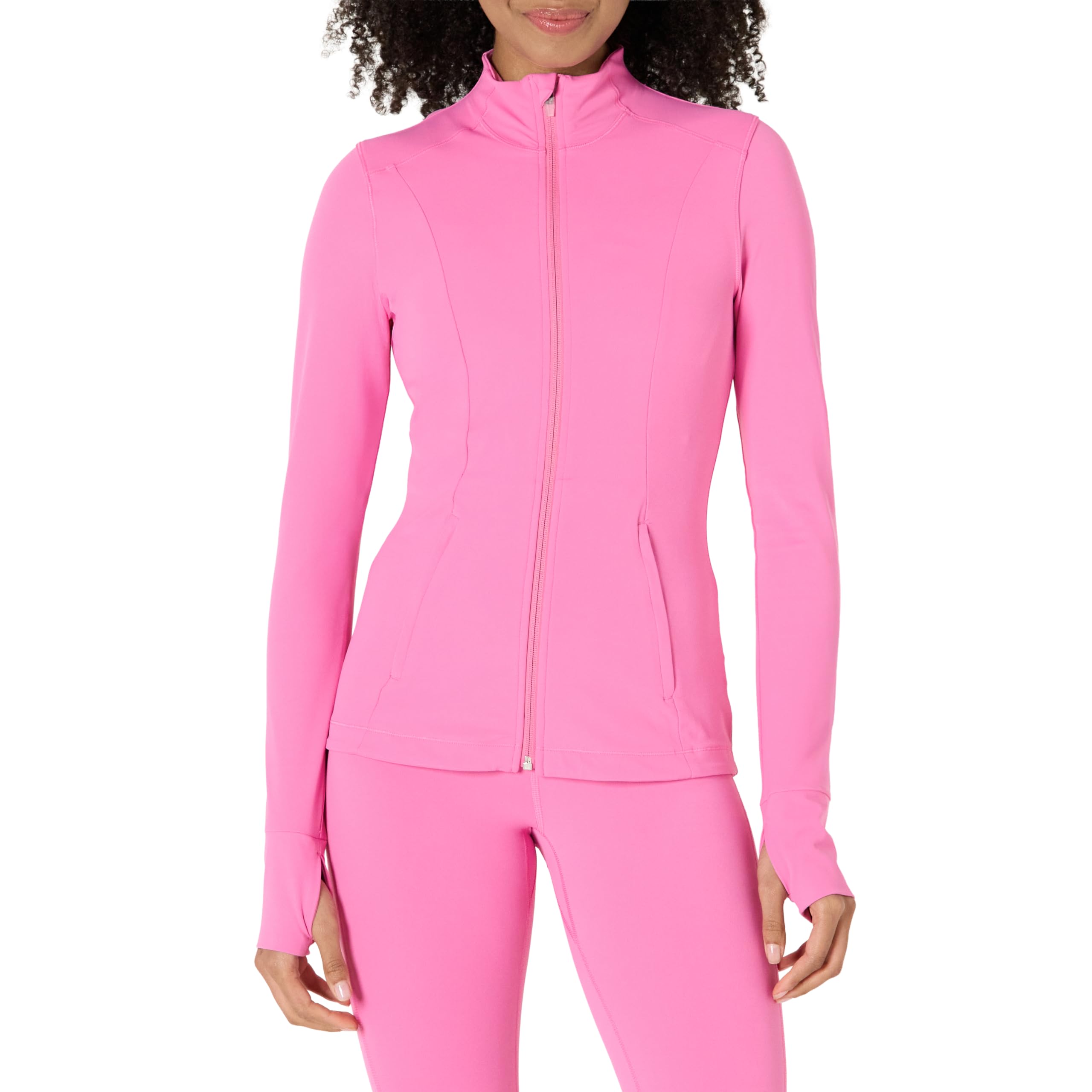 Amazon Essentials Femme Veste à Col Zippé Active FormFlex Ultra Douce, avec Fermeture Éclair à l’Encolure et Manches Longues, Coupe Ajustée