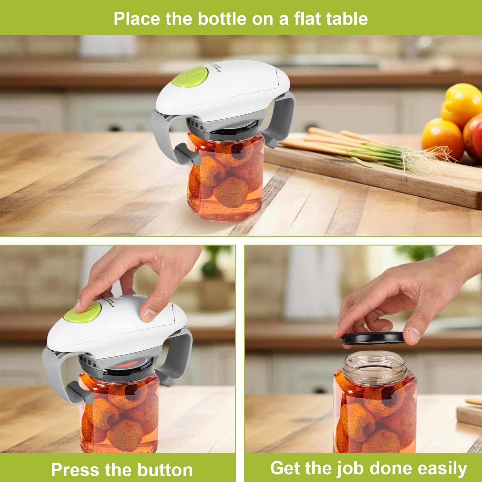 Ouvre-bocal Électrique – Ouvre-Boîtes Automatique Sans Effort, Idéal à la Maison, Accessoire Cuisine pour Tous, Alimenté par Piles (Blanc)