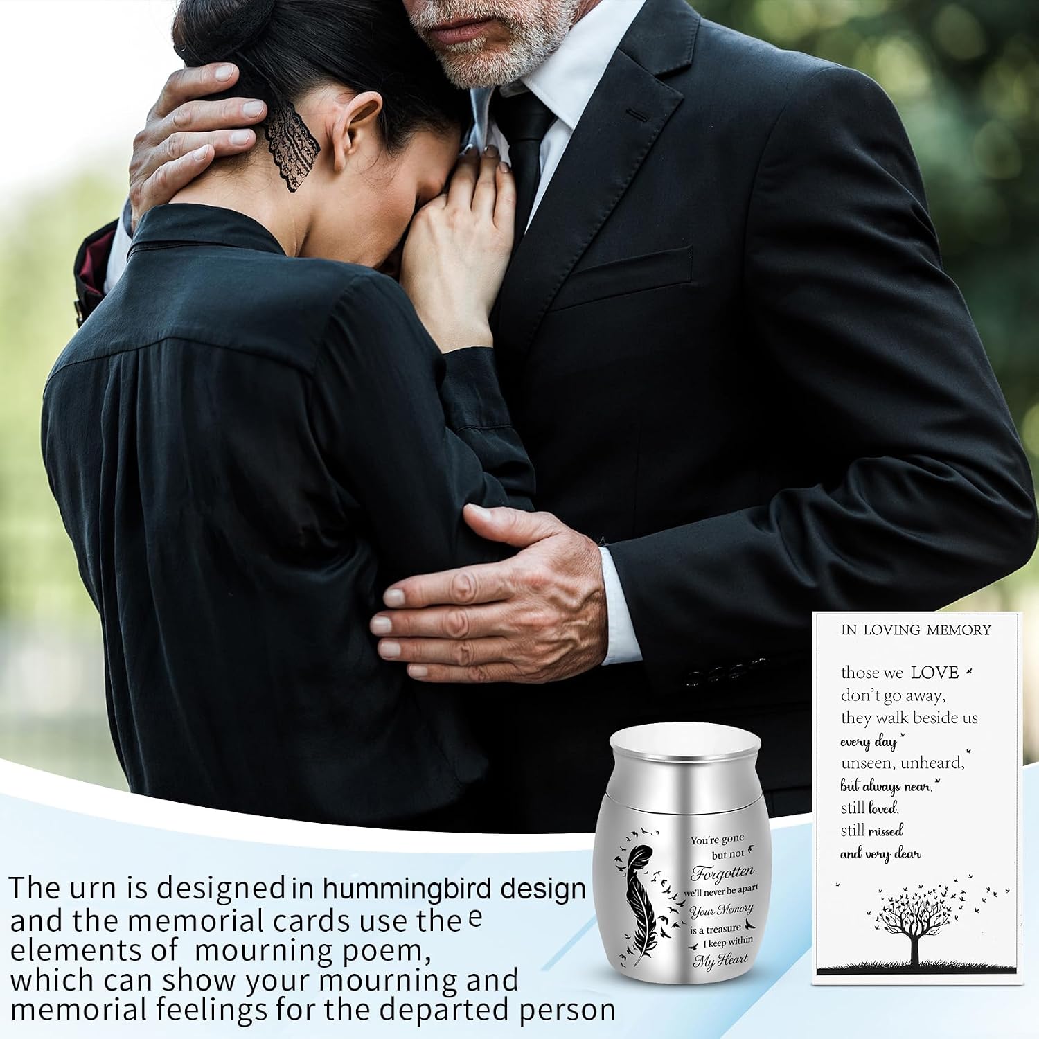 6 Set Small Urns for Ashes Cremation Urns 1.57 Inch Silver Ashes Keepsake Funeral Urn with Memorial Cards and Velvet Bag for Human Pet Ash (Hummingbird) image 5
