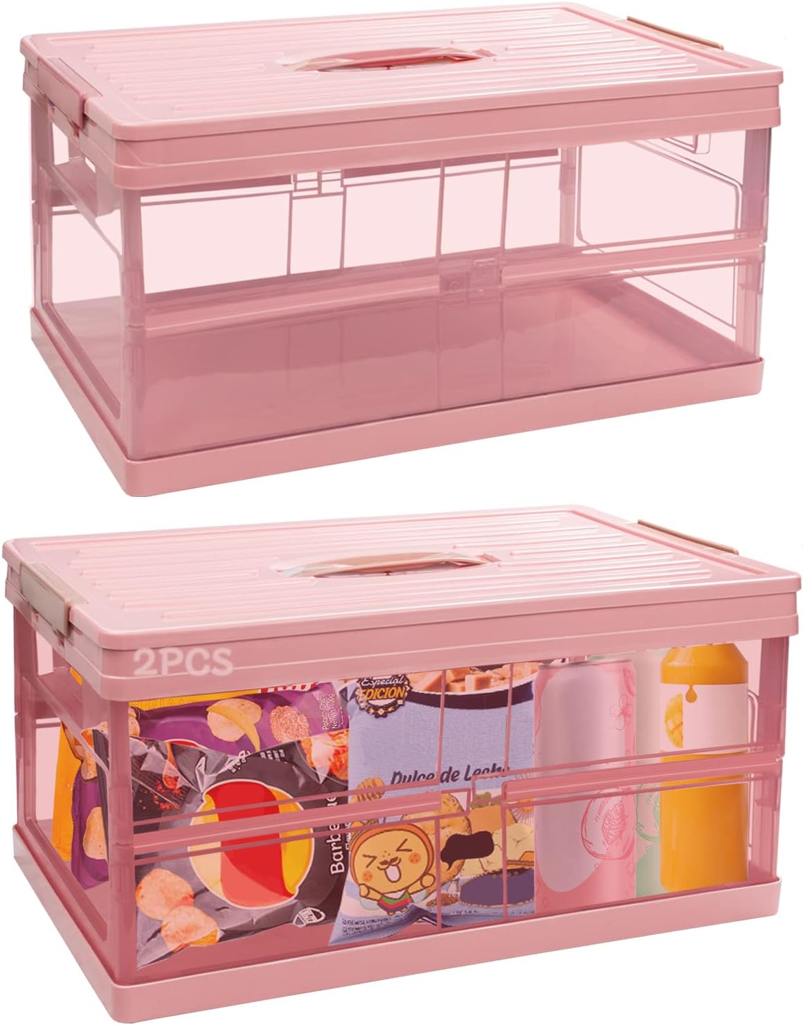 DSVENROLY 2Pcs Foldable Plastic Storage Box With Lid, Upgrade